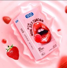 Презервативы OLO ультратонкие 001 с клубничным вкусом для орального секса (упаковка 10шт)
